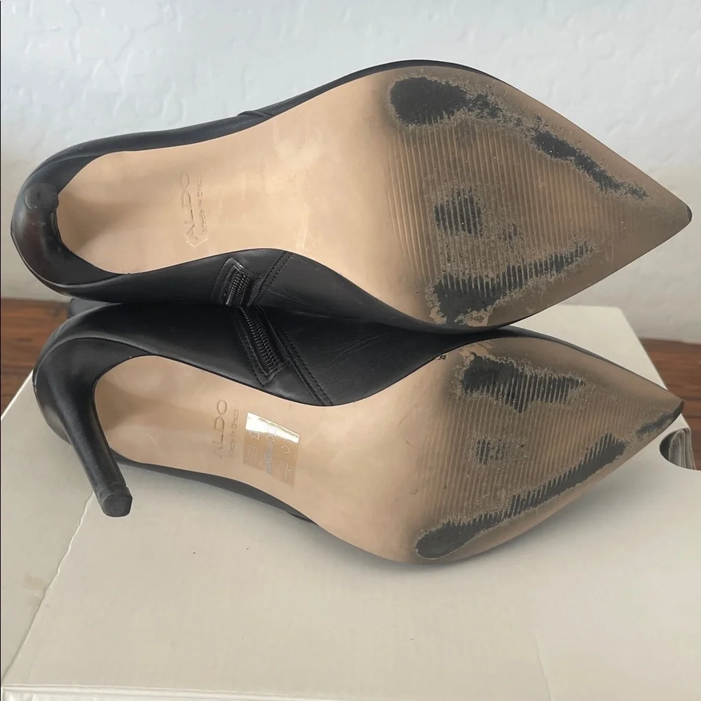 ALDO MYRONA BOOTS Black Leather Pointed Tor Side Zipper Stiletto Heel Size 8.5 - Picture 5 of 16